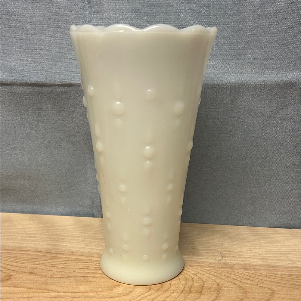 Anchor Hocking trumpet shaped with scalloped edge milk glass vase